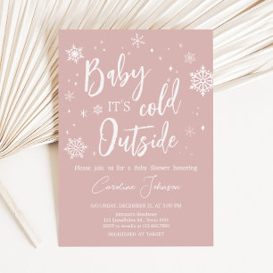 Invitation Baby shower de flocons de neige rose moderne