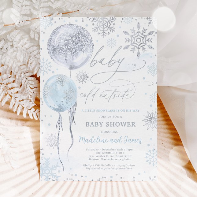 Invitation Baby shower de flocons d'hiver bleu et argent (Créateur téléchargé)