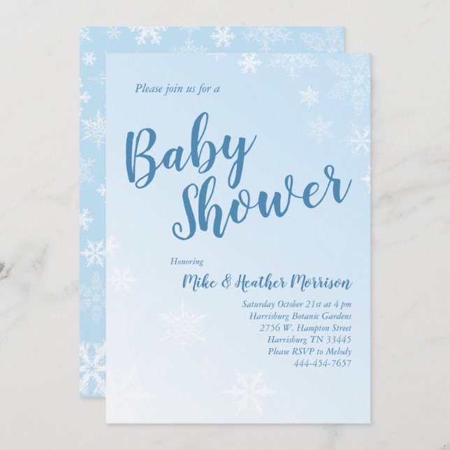 Invitation Baby shower de flocons d'hiver Blue Boy (Devant / Derrière)