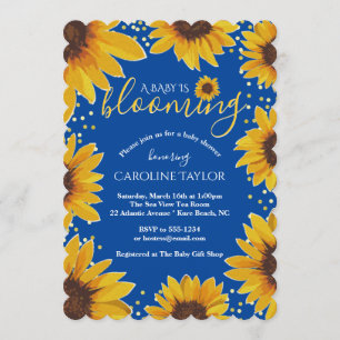 Invitation Baby shower de floraison du bébé Sunflower Blue & 