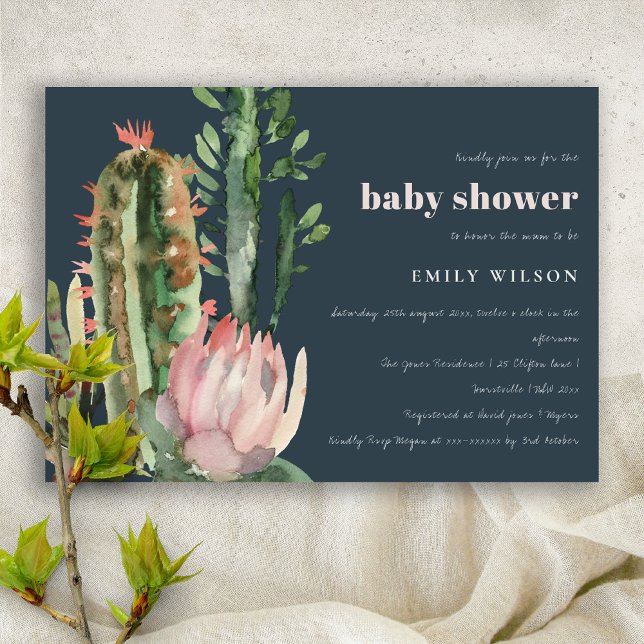 INVITATION BABY SHOWER DE FOLIAGE CACTI ROY FLORAL DESERT (Créateur téléchargé)