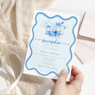 Invitation Baby shower de fond à cadre Citrouille bleu Little