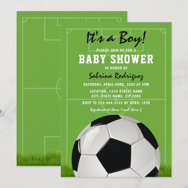Invitation Baby Shower de Foot | C'est un Garçon (Devant / Derrière)