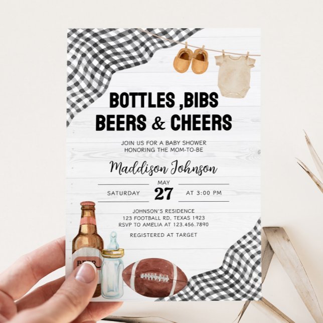 Invitation Baby Shower de Football (Bottles, Bibs, Beers & Cheers Baby Shower Invitation)