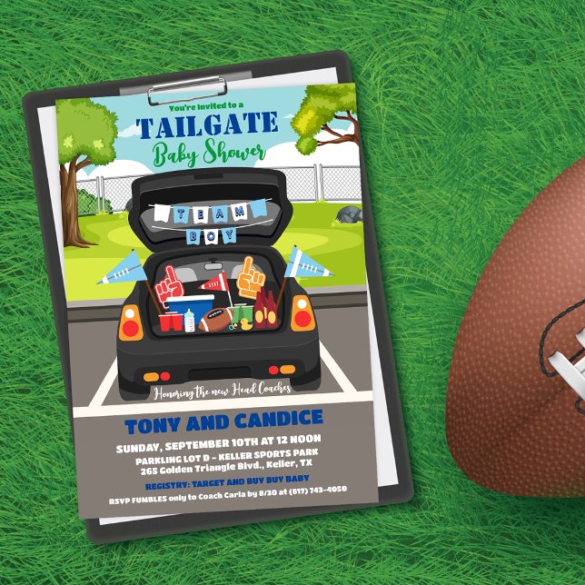 Invitation Baby Shower de football à la portière pour couples (Créateur téléchargé)