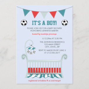 Invitation Baby shower de football de bébé bleu