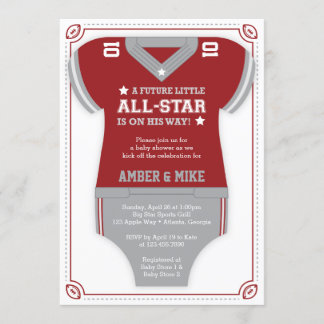 Invitation Baby shower de football Invitation, rouge, gris