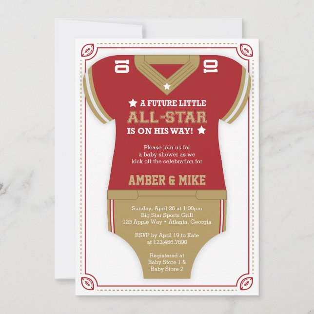 Invitation Baby shower de football Invitation, Scarlet, Or (Devant)