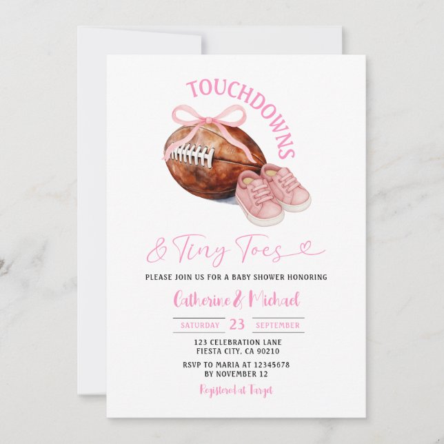Invitation Baby shower de Football Pink Touchdown & Minuscule (Devant)