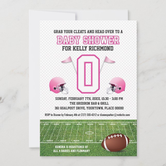 Invitation Baby shower de football rose (Devant)