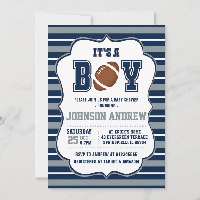 Invitation Baby shower de football sportif à arrosage personn (Devant)