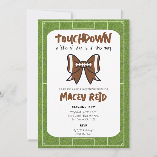 Invitation Baby shower de football Tailgate (Devant)
