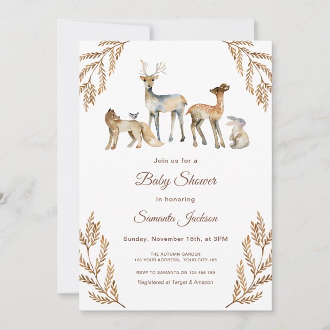 Invitation Baby shower de forêt d'animaux (Devant)