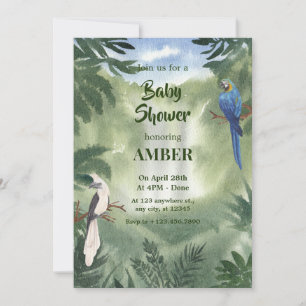 Invitation Baby shower de forêt de perroquets vert