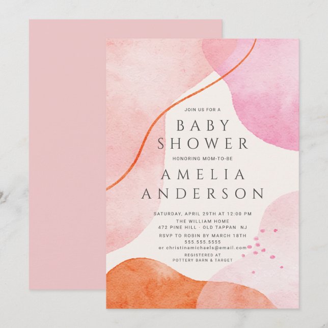 Invitation Baby shower de formes Abstraites rose moderne (Devant / Derrière)