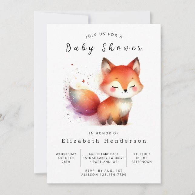 Invitation Baby shower de Fox forestier tiré à la main (Devant)