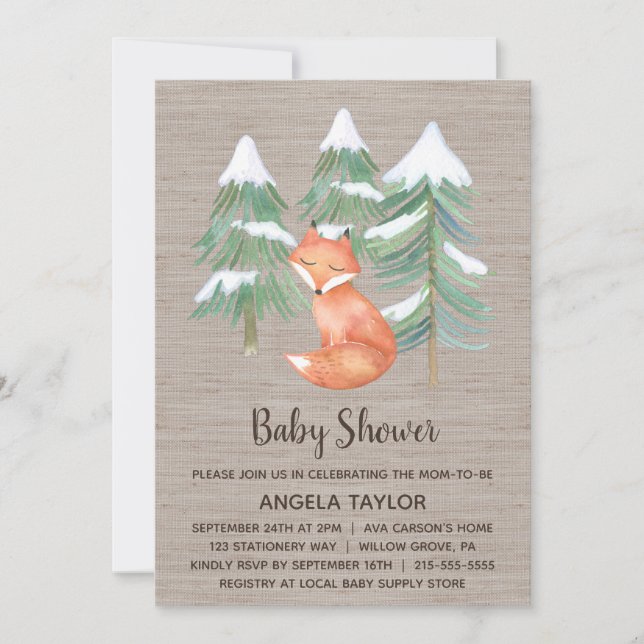 Invitation Baby shower de Fox Woodland (Devant)