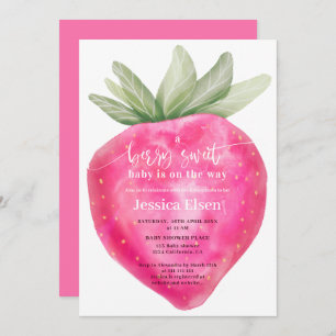 Invitation Baby shower de fraise aux airelles roses