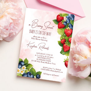 Invitation Baby shower de fraise Berry aux bleuets doux