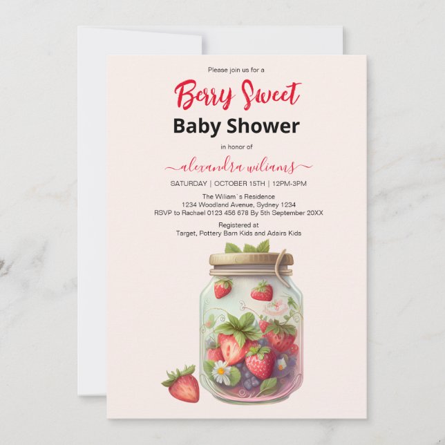 Invitation Baby shower de fraise d'aquarelle mignonne (Devant)