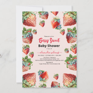Invitation Baby shower de fraise d'aquarelle mignonne