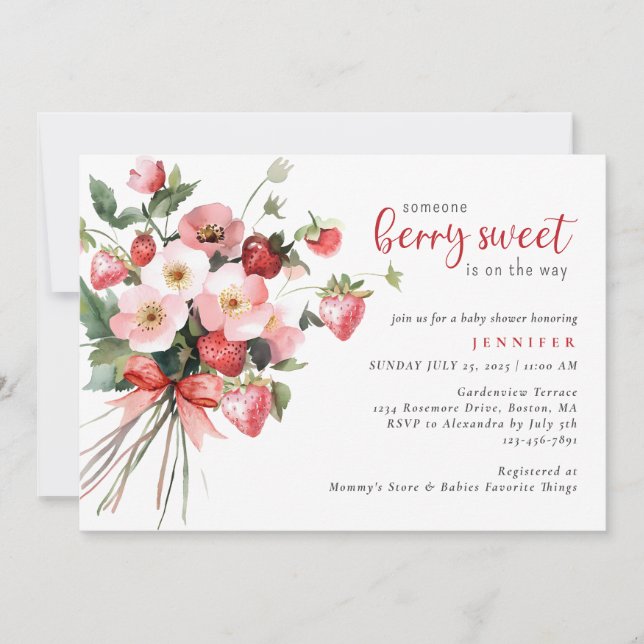 Invitation Baby shower de fraise douce Berry moderne (Devant)