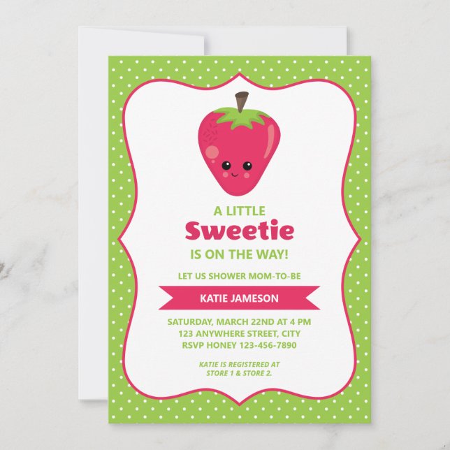 Invitation Baby shower de fraise doux Little Sweetie (Devant)