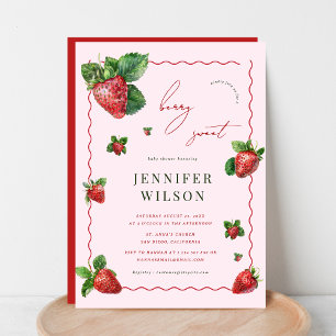 Invitation Baby shower de fraise rose et rouge Berry Sweet
