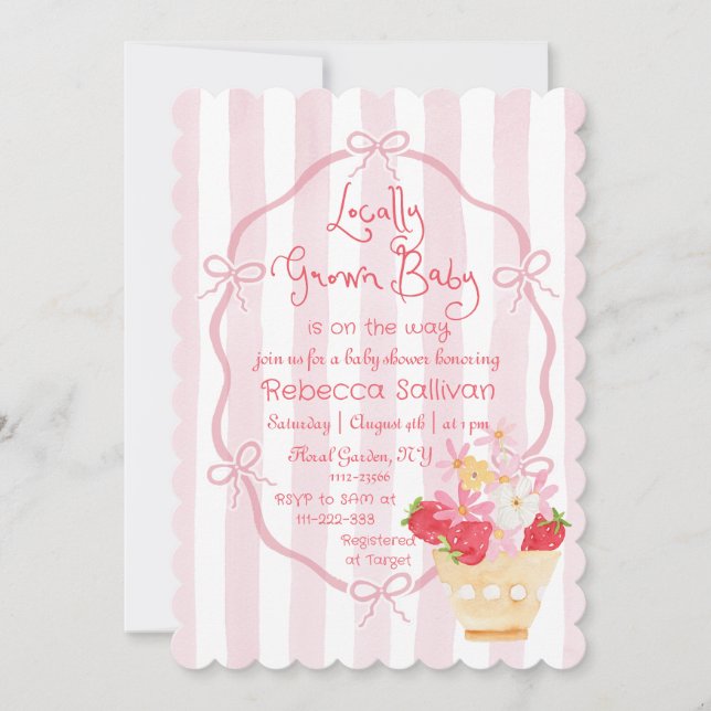 Invitation Baby shower de fraise shimique de bébé cultivé loc (Devant)