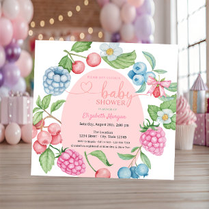 Invitation Baby shower de framboise aux bleuets