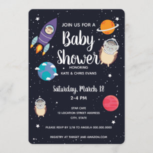 Invitation Baby shower de Galaxy de Hedgehog Space Navy