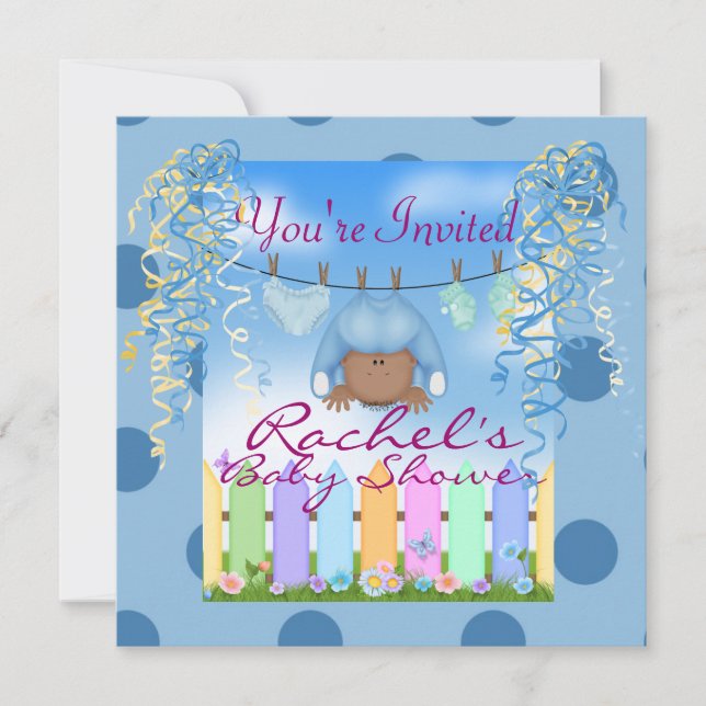 INVITATION BABY SHOWER DE GARÇON AFRICAIN CUTE AMÉRICAIN INVI (Devant)