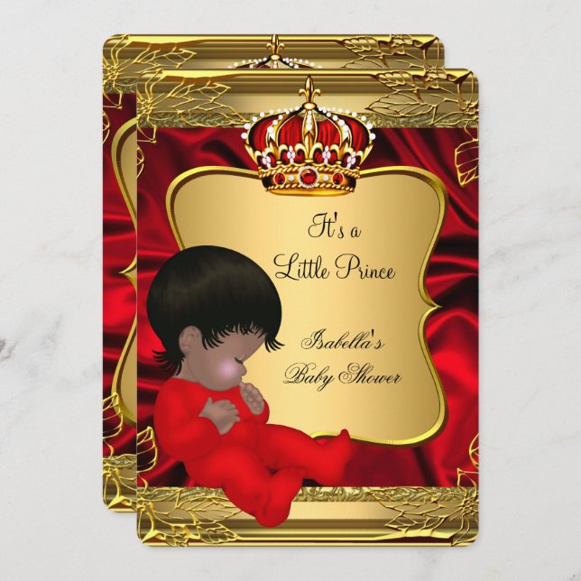 Invitation Baby shower de garçon afro-américain Red Gold (Devant / Derrière)
