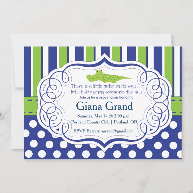 INVITATION BABY SHOWER DE GARÇON ALLIGATOR (Devant)