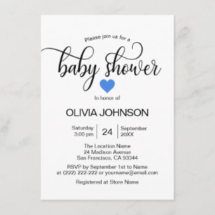 Invitation Baby shower de garçon blanc de coeur bleu personna