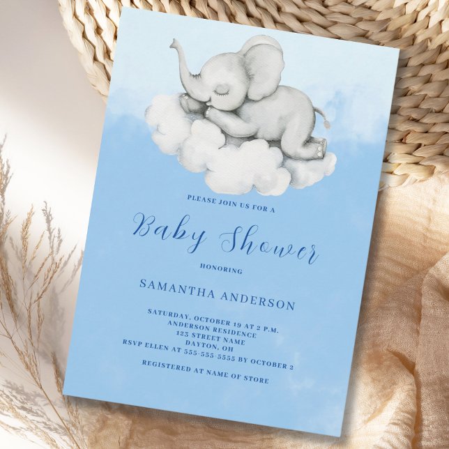 Invitation Baby shower de garçon bleu Eléphant mig (Créateur téléchargé)