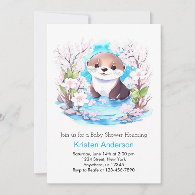 Invitation Baby shower de garçon bleu Fleur sauvage Otterly (Devant)
