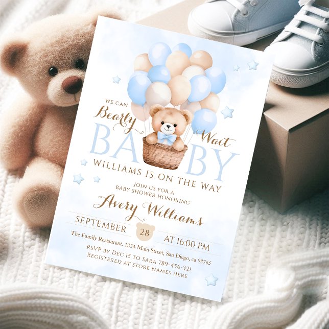 Invitation Baby shower de garçon Bleu Ours Teddy (Créateur téléchargé)