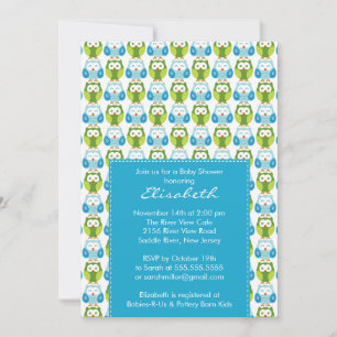 Invitation Baby shower de garçon Chouettes bleues douces Invi