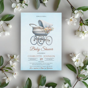 Invitation Baby shower de garçon classique Vintage bleu