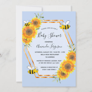 Invitation Baby shower de garçon d'abeilles bleues Sunflowers