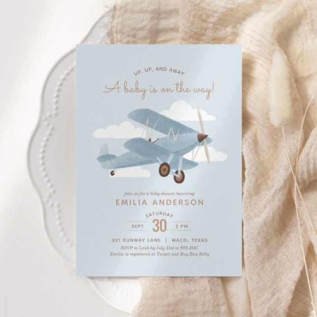 Invitation Baby shower de garçon d'avion Vintage voyage (Créateur téléchargé)