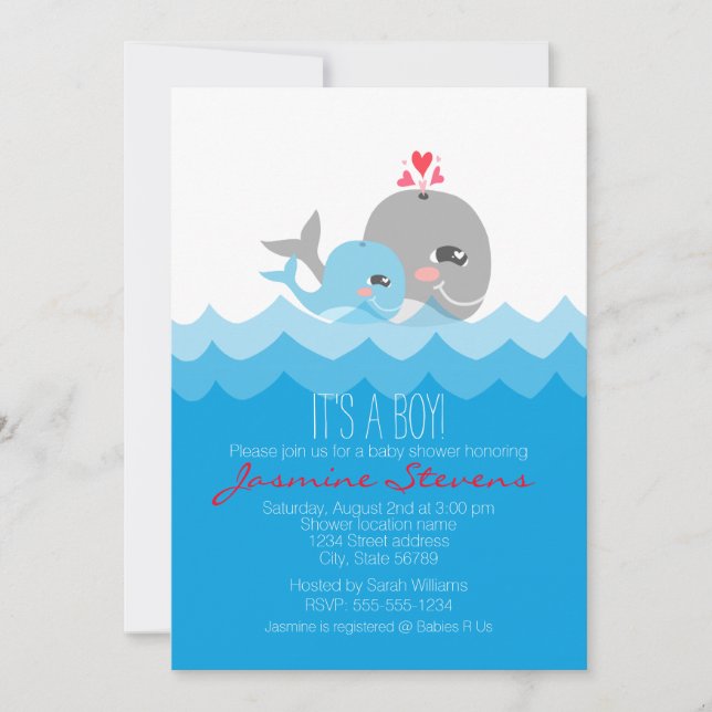Invitation Baby shower de garçon de baleine mignonne (Devant)