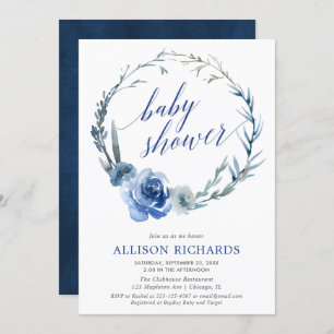 Invitation baby shower de garçon de courge floral bleu