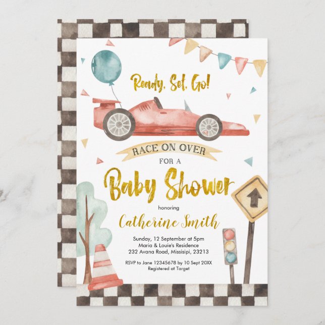 Invitation Baby shower de garçon de course (Devant / Derrière)
