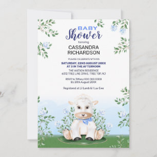 Invitation Baby shower de garçon de fleurs bleu d'agneau