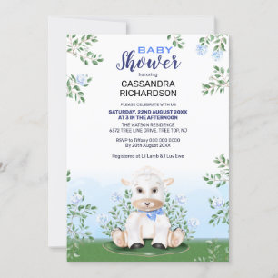 Invitation Baby shower de garçon de fleurs bleu d'agneau