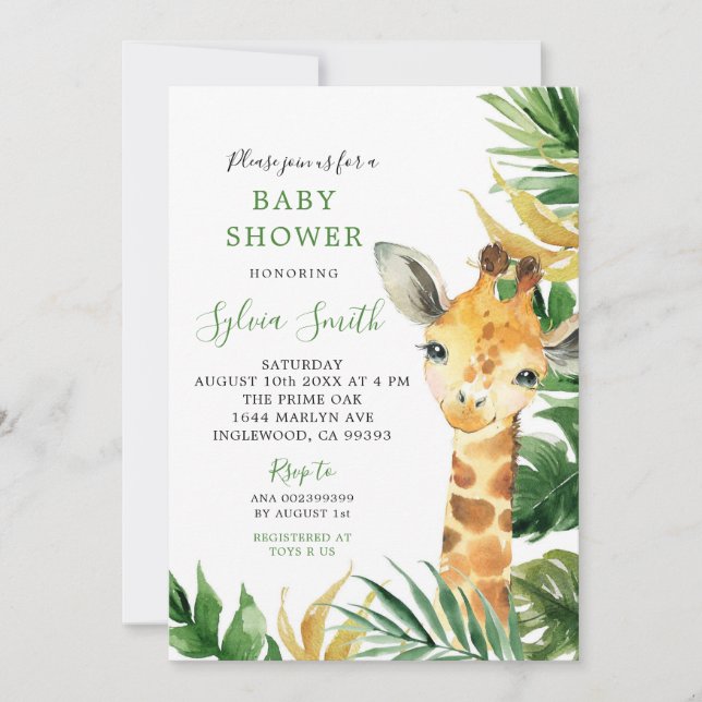 Invitation Baby shower de garçon de Giraffe Tropic (Devant)
