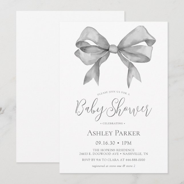 Invitation Baby shower de Garçon de Grey Bow (Devant / Derrière)