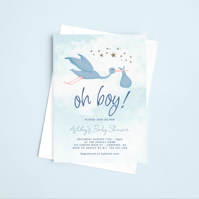 Invitation Baby shower de garçon de la cigogne bleue (Créateur téléchargé)